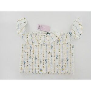 Wild Fable Crop Top Smocked Ruffle Floral Print Womens Size Medium White Blue